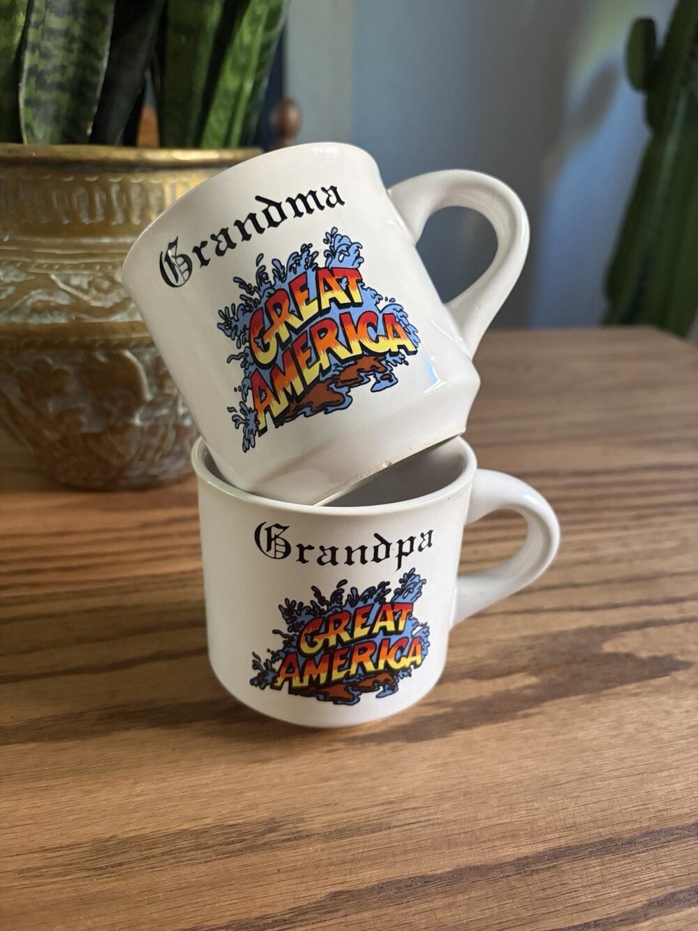Rare Vintage Marriott Six Flags Great America Mugs Set Of 2 ‘Grandma’ ‘Grandpa’